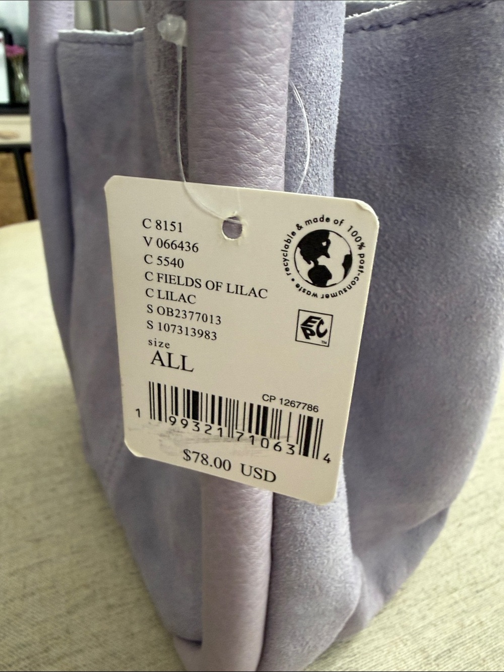 Free People Lavender Suede Tote with Rounded Double Handles - Picture 2 of 6